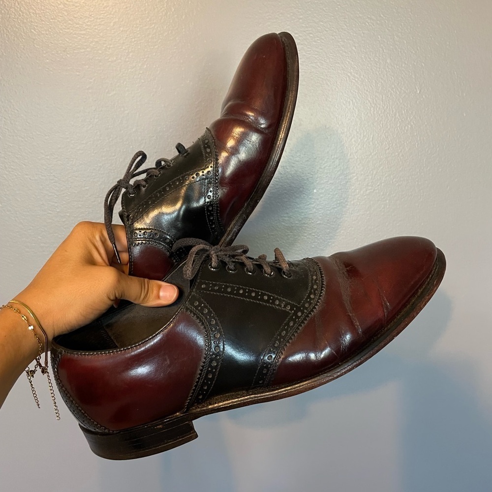 Bostonian VTG mid century men saddle oxfords shoes burgundy & black leather - Picture 10 of 10